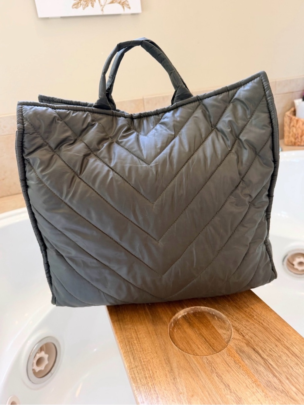 Clare V Simple Tote - Army Quilted V Puffer original $325